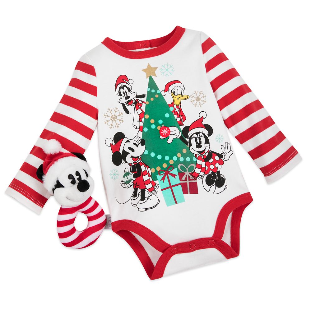 Mickey Mouse and Friends Holiday Bodysuit and Rattle Set for Baby