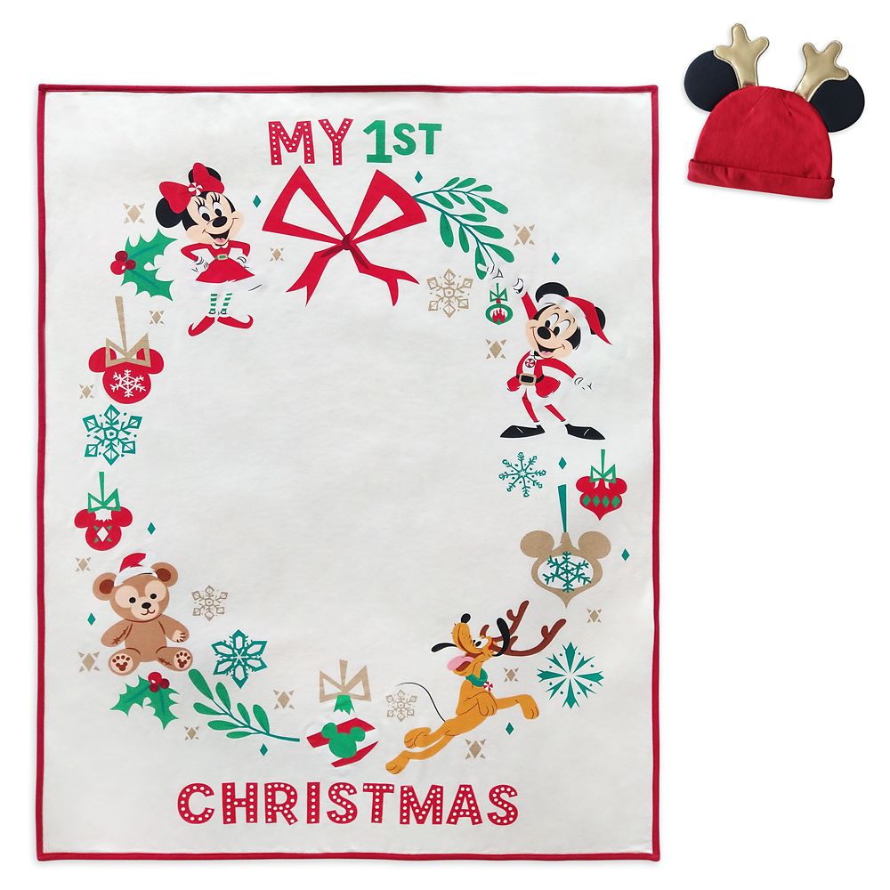 Mickey and Minnie Mouse ''My First Christmas'' Blanket and Hat Set