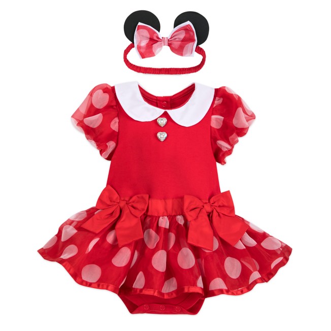 Disney Store Minnie Mouse Baby Bodysuit Red Polka Dot Bow Costume Headband Ears 