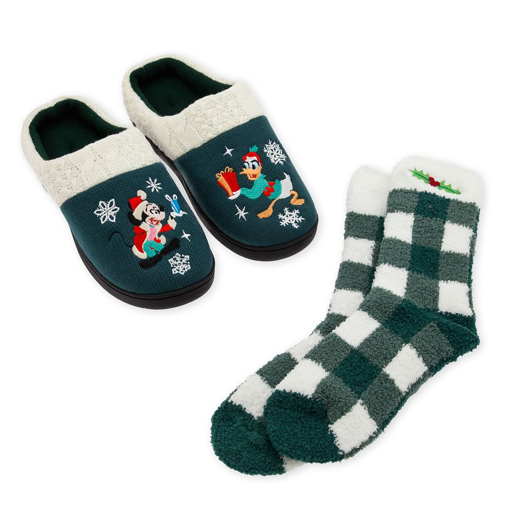 Mickey Mouse and Friends Holiday Family Matching Slippers and Socks Set for Adults