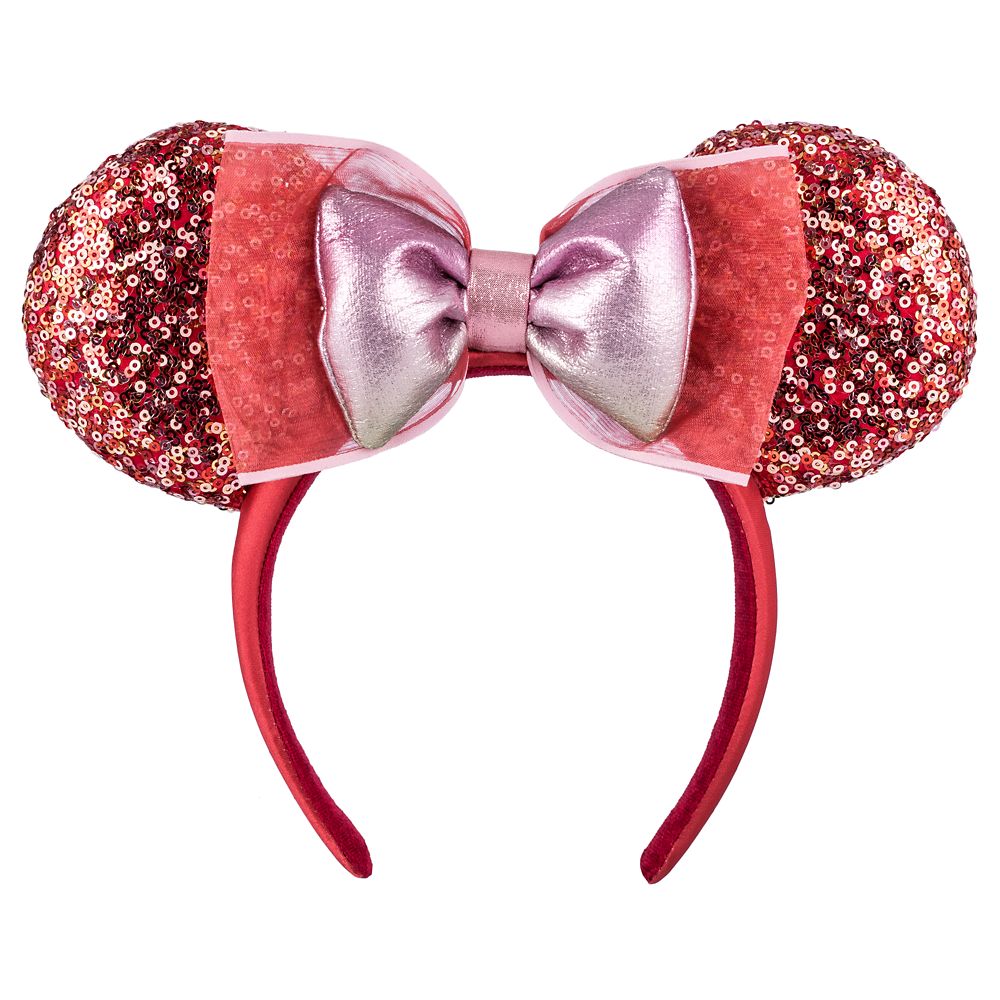 Minnie Mouse Sequined Ear Headband with Bow for Adults – Pink Sparkle
