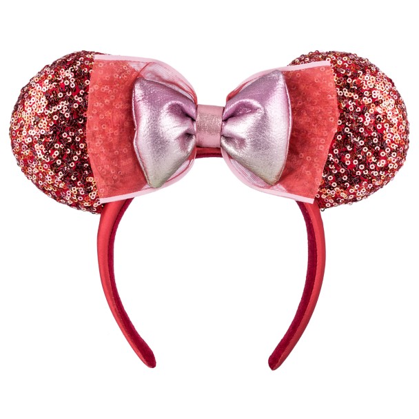 Minnie Mouse Sequined Ear Headband with Bow for Adults – Pink Sparkle