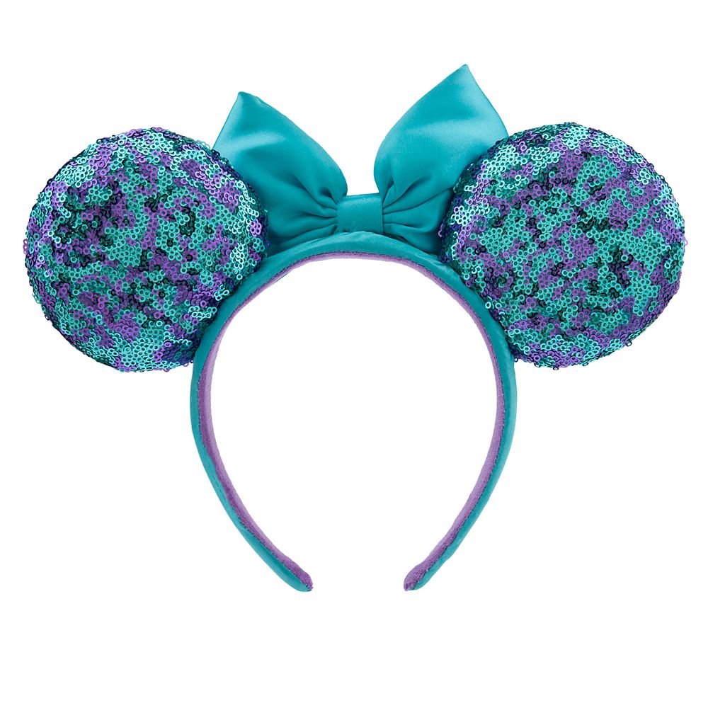 Minnie Mouse Sequined Ear Headband with Bow for Adults – Blue and Purple