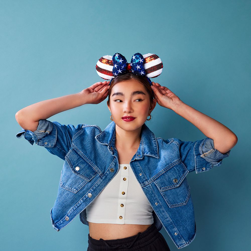 Minnie Mouse Americana Sequined Ear Headband with Bow for Adults