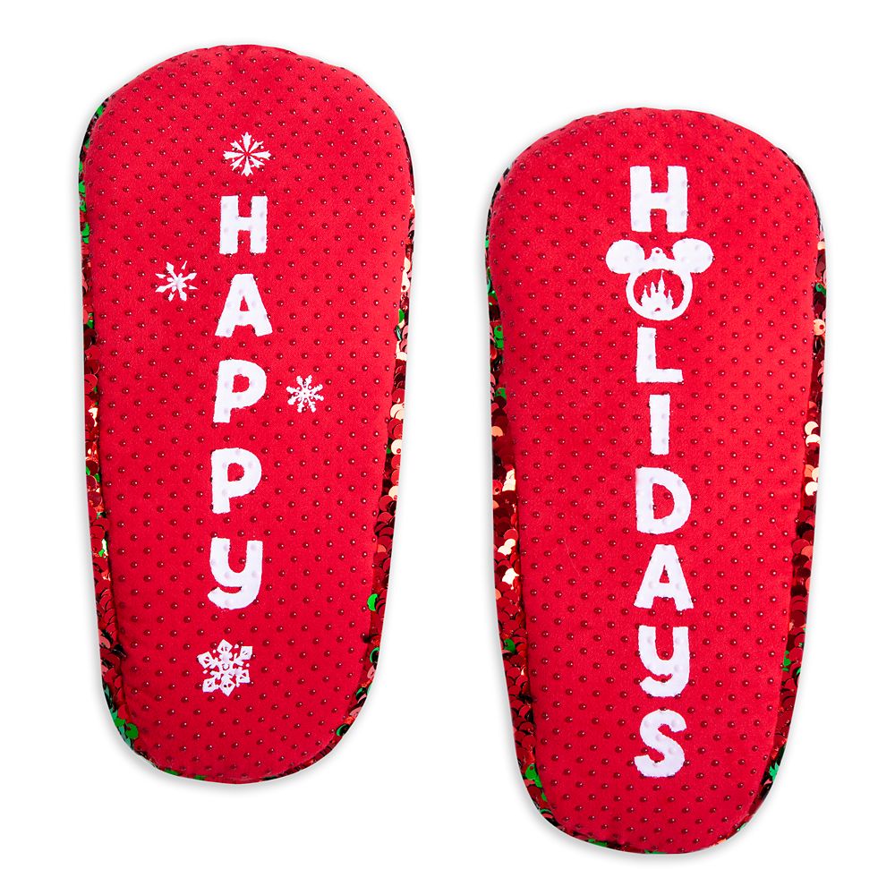 Mickey and Minnie Mouse Reversible Sequins Holiday Slippers for Adults