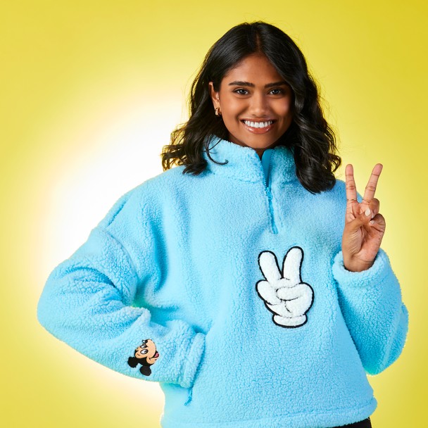 Mickey Mouse Peace Sign Fleece Top for Women