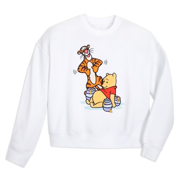 Disney Winnie The Pooh Women's Crewneck Fleece Lined Chenille Patch Print  Sweatshirt (XL) 