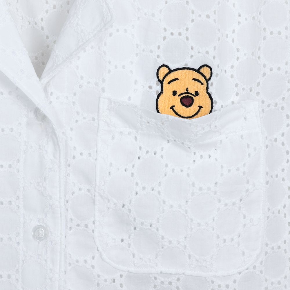 Winnie the Pooh Woven Eyelet Embroidery Lace Shirt for Women
