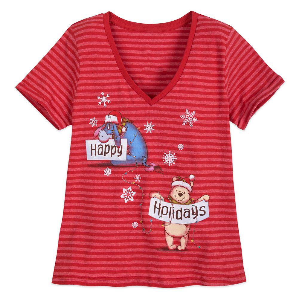 Winnie the Pooh Striped Holiday T-Shirt for Women