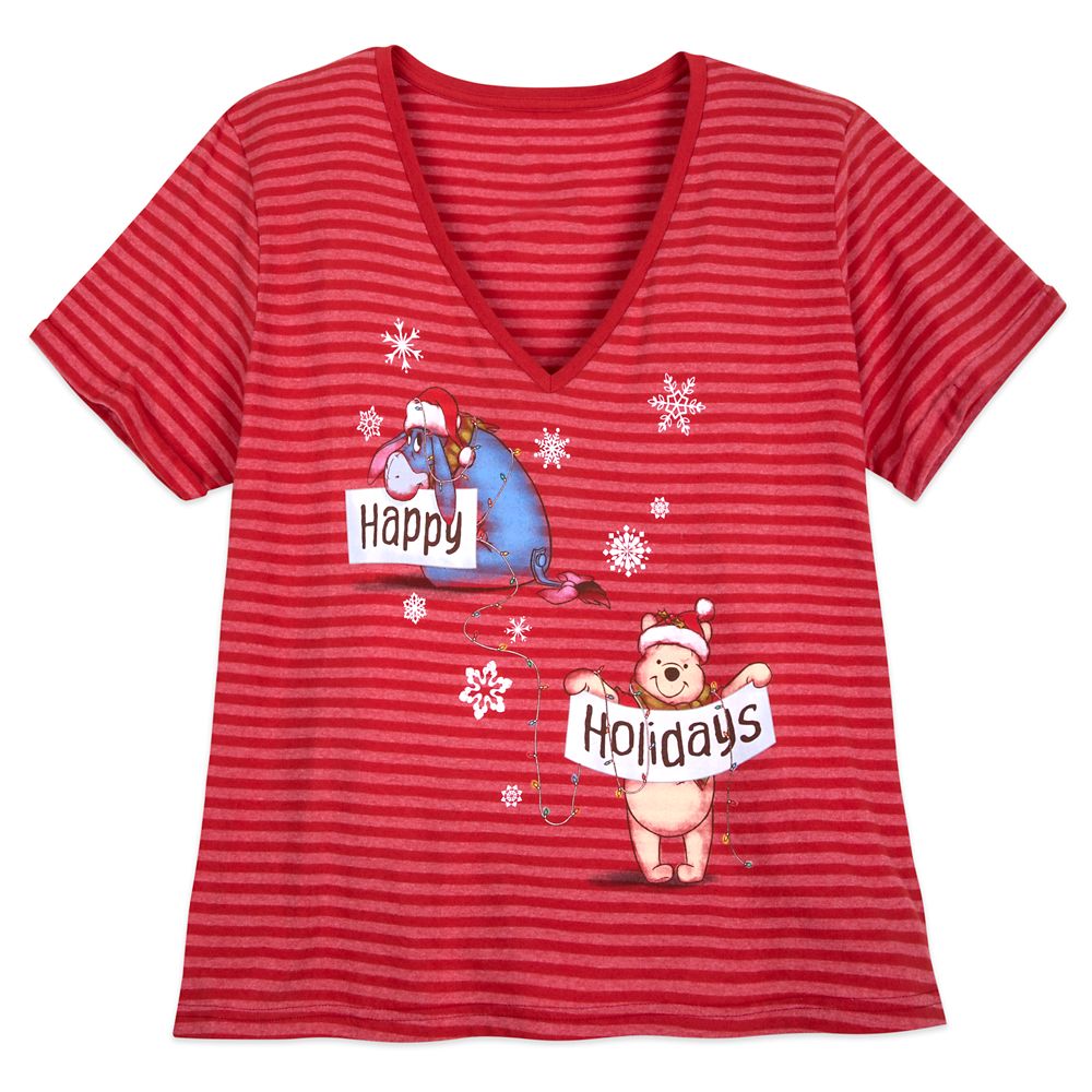 Winnie the Pooh Striped Holiday T-Shirt for Women – Extended Size