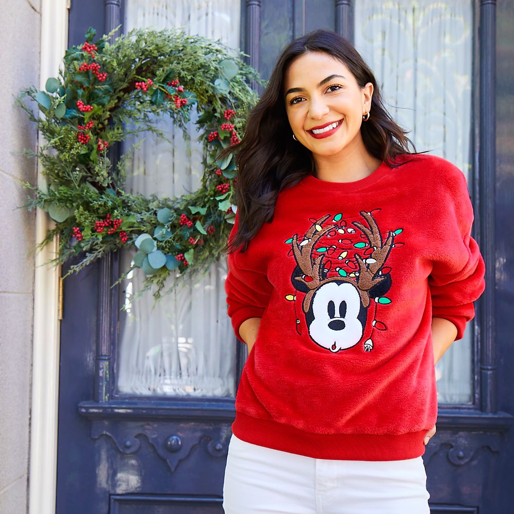 Mickey Mouse Reindeer Antlers Fuzzy Pullover Top for Women