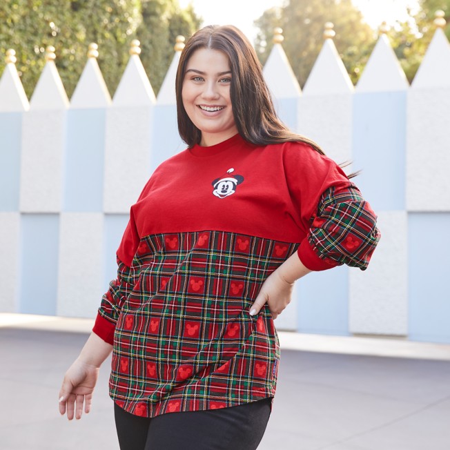 Disney Parks Christmas Mickey Plaid Holiday Spirit Jersey Shirt Size XS New 