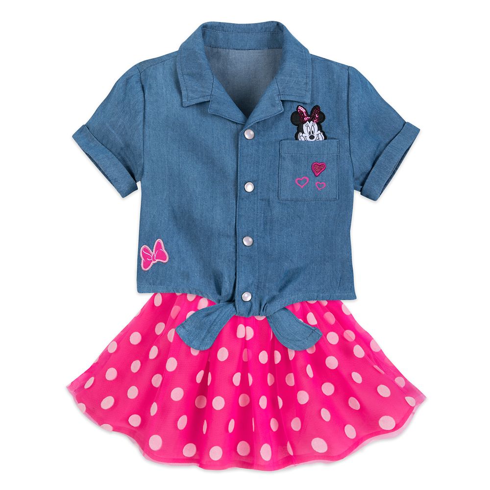Polka Dots Skirt Outfit SZ 5-6X 2pcs Girls Disney Vacation Minnie Mouse Top