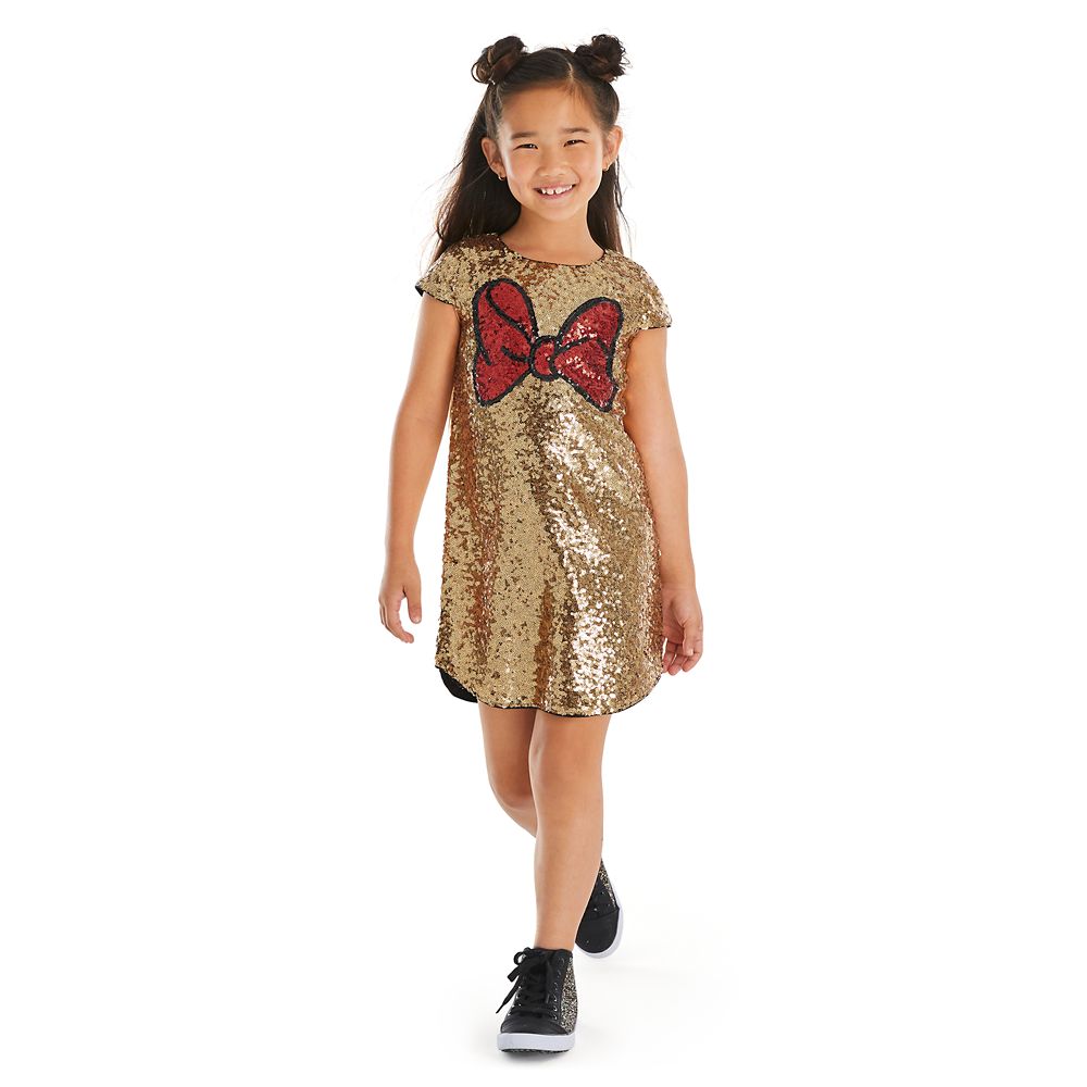 Minnie Mouse Gold Sequin Shift Dress for Girls