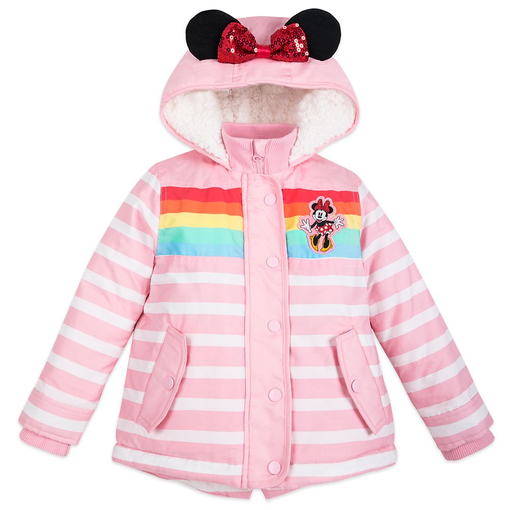 Girls Coat Padded Jacket Disney Minnie Mouse Hooded 1-8 Years 