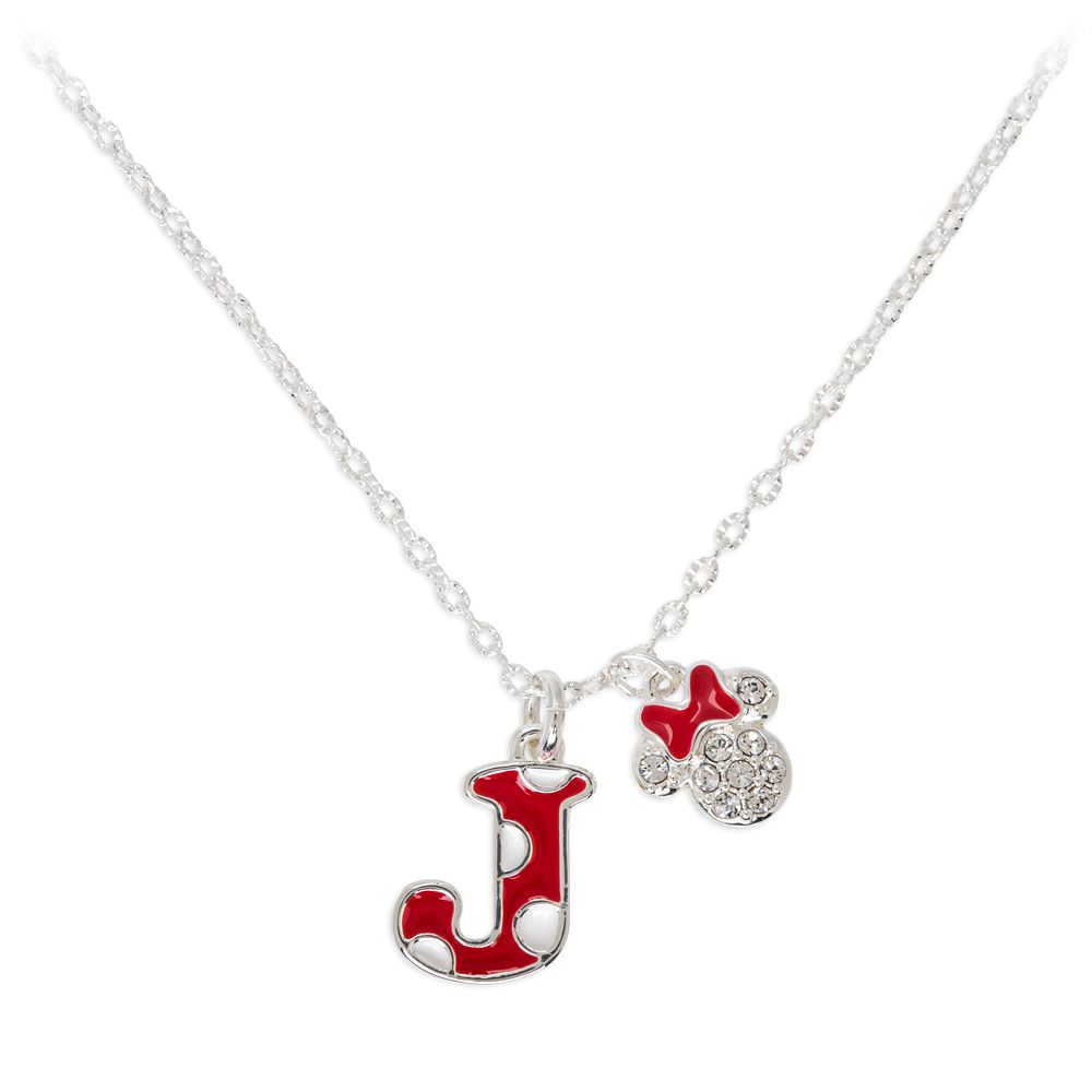 Minnie Mouse Enamel Initial Necklace – J