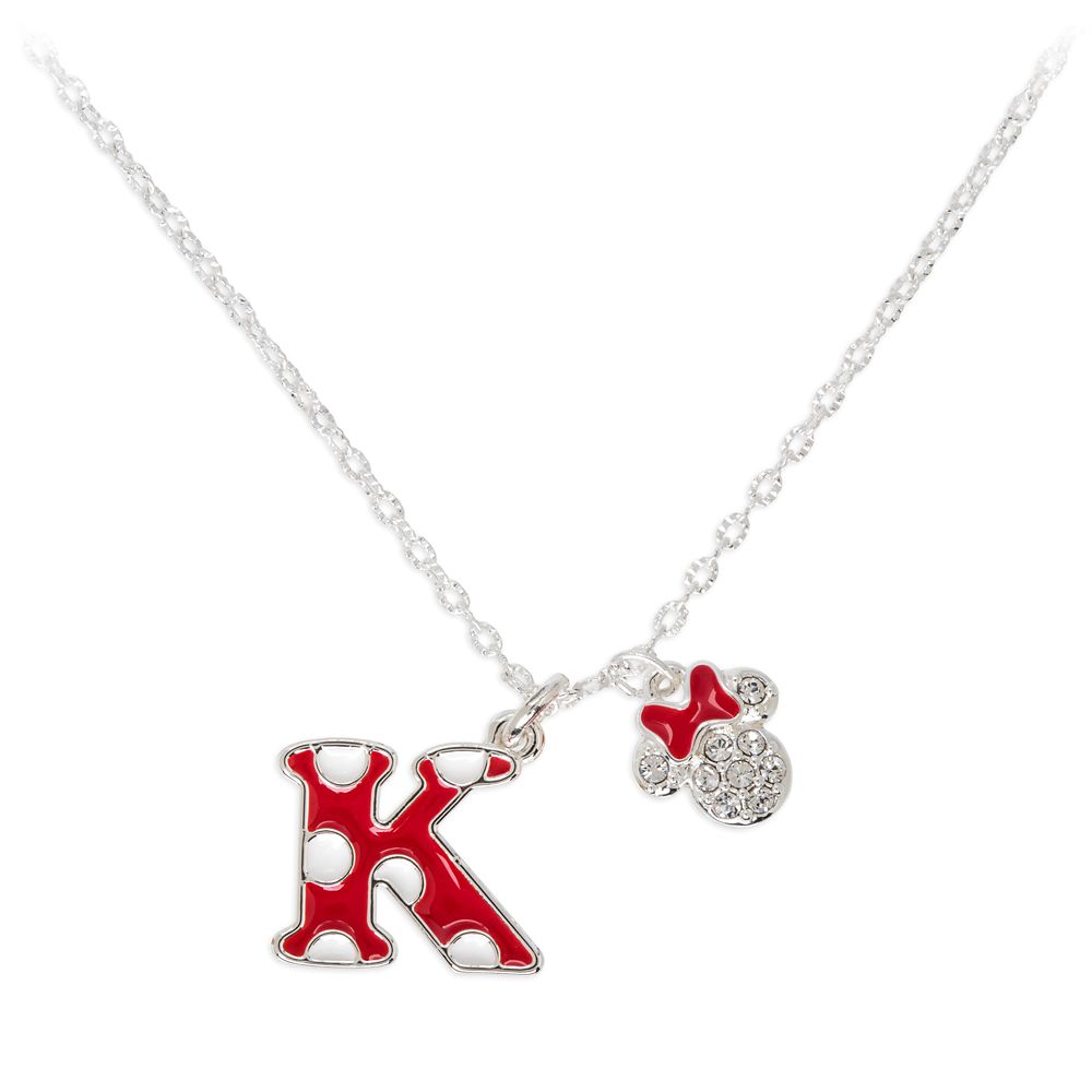 Minnie Mouse Enamel Initial Necklace – K