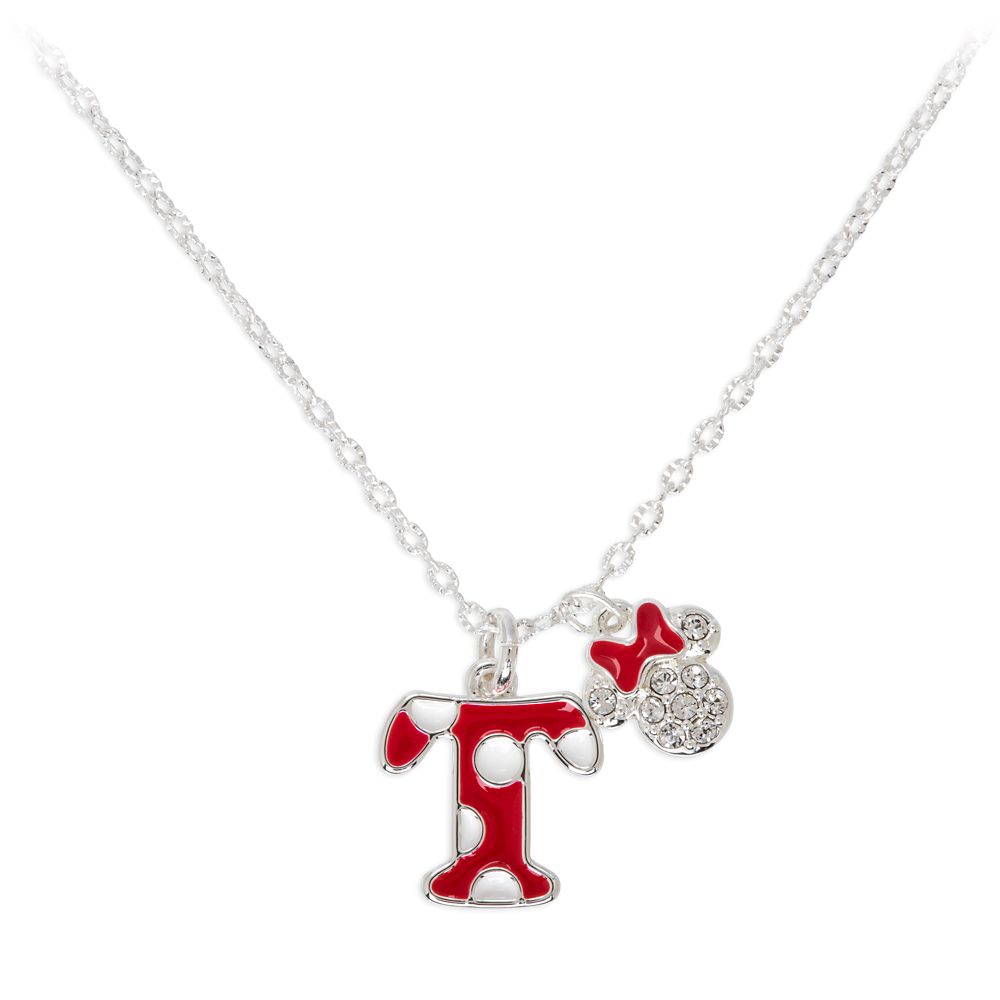 Minnie Mouse Enamel Initial Necklace – T