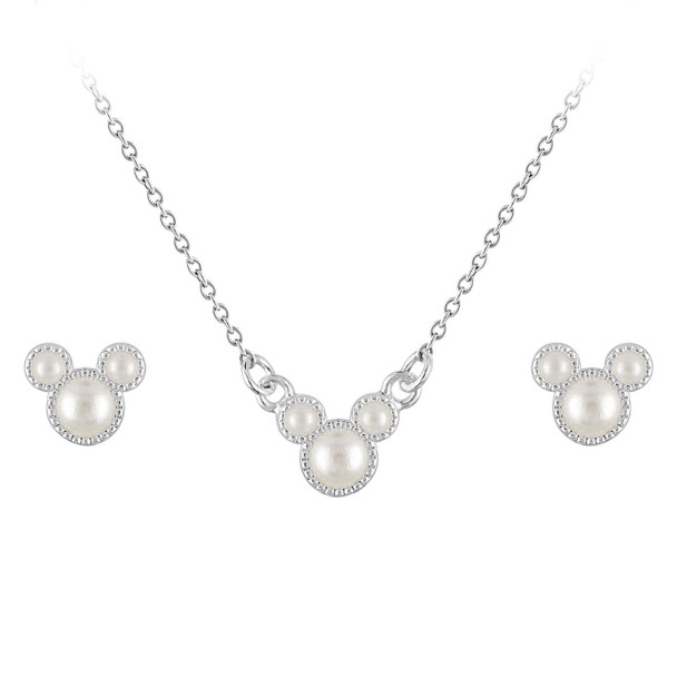Mickey Mouse Icon Faux Pearl Earring and Necklace Set