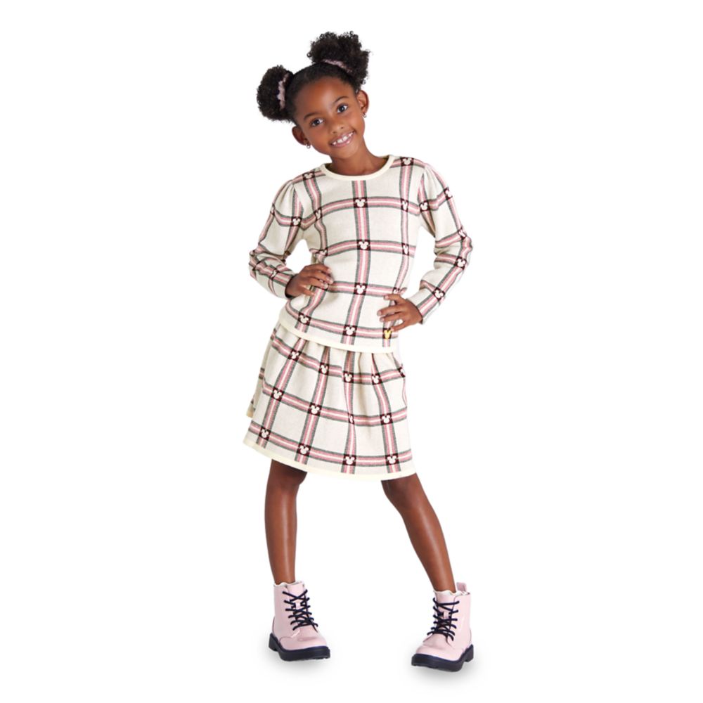 Mickey Mouse Icon Holiday Plaid Knit Top and Skirt Set for Kids