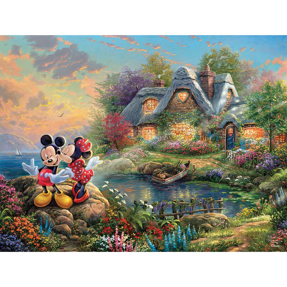 Mickey and Minnie Mouse at Cottage Puzzle by Thomas Kinkade