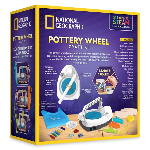 NATIONAL GEOGRAPHIC Hobby Pottery Wheel Kit - 8 Variable Speed Pottery  Wheel for Adults & Teens with Innovative Arm Tool, 3 Lb Air Dry Clay & Art  Supplies, Crafts for Adults, Craft Kits for Teenagers 