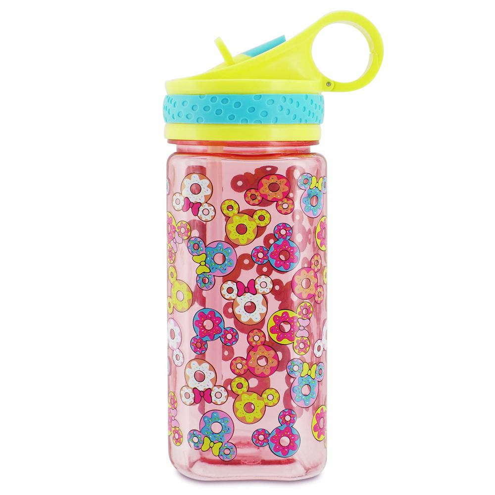 Mickey and Minnie Mouse Donut Water Bottle with Built-In Straw