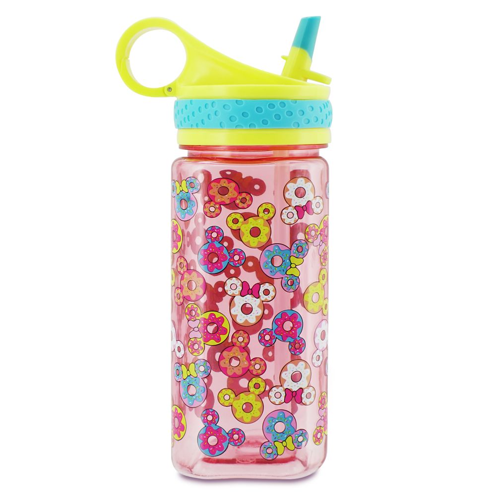 Mickey and Minnie Mouse Donut Water Bottle with Built-In Straw