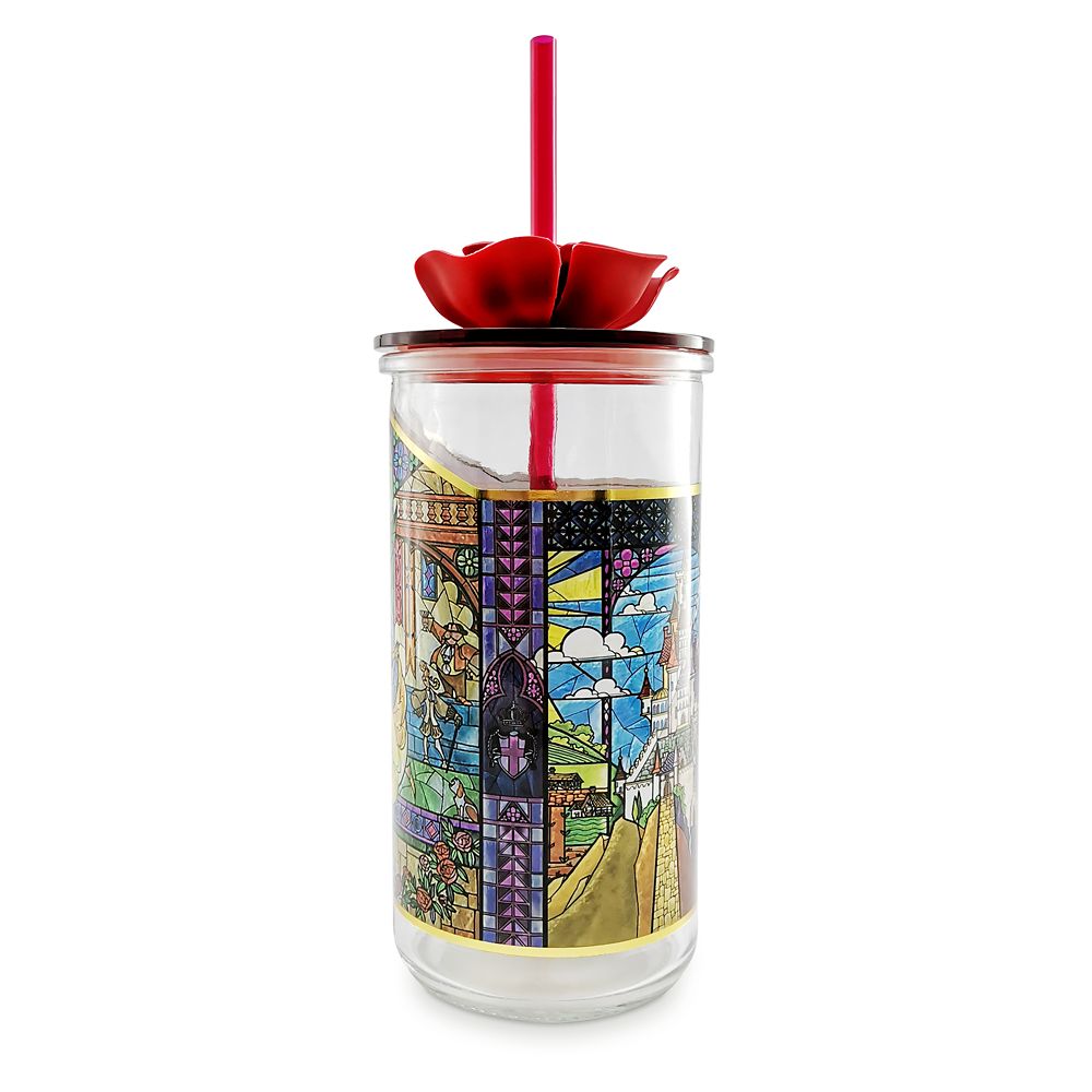 Beauty and the Beast Glass Tumbler with Straw