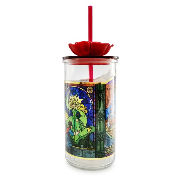 Beauty and the Beast Glass Tumbler with Straw