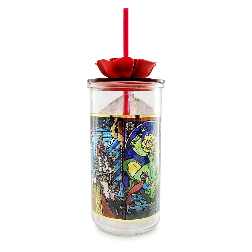 Beauty and the Beast Glass Tumbler with Straw