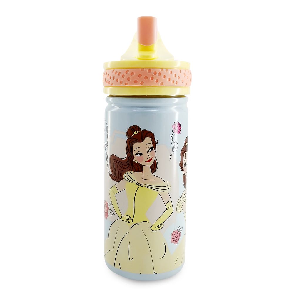 Belle Stainless Steel Water Bottle with Built-In Straw – Beauty and the Beast