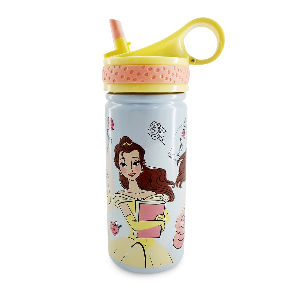 Belle Stainless Steel Water Bottle with Built-In Straw – Beauty and the Beast