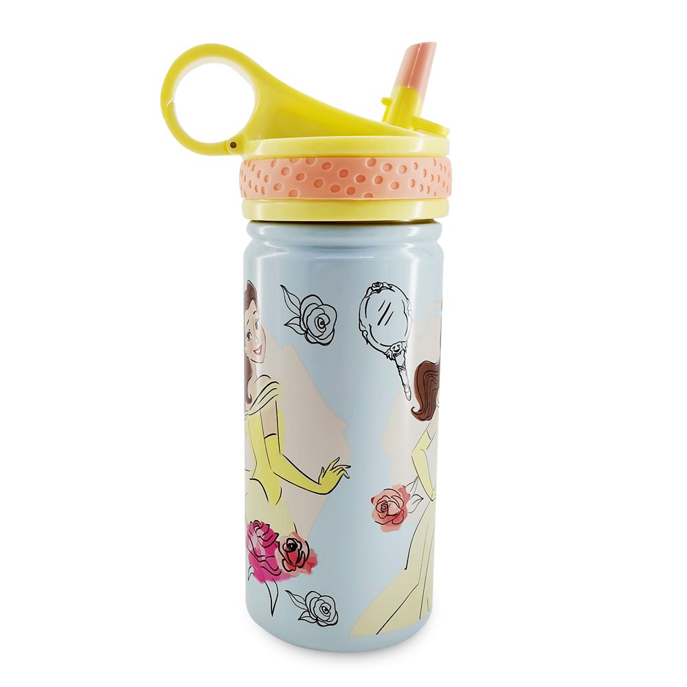 Belle Stainless Steel Water Bottle with Built-In Straw – Beauty and the Beast