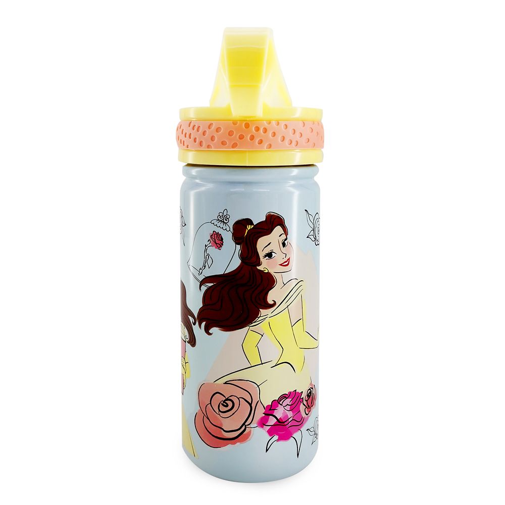 Belle Stainless Steel Water Bottle with Built-In Straw – Beauty and the Beast