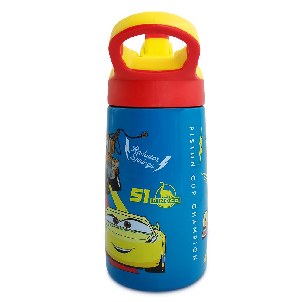 Cars Stainless Steel Water Bottle with Built-In Straw