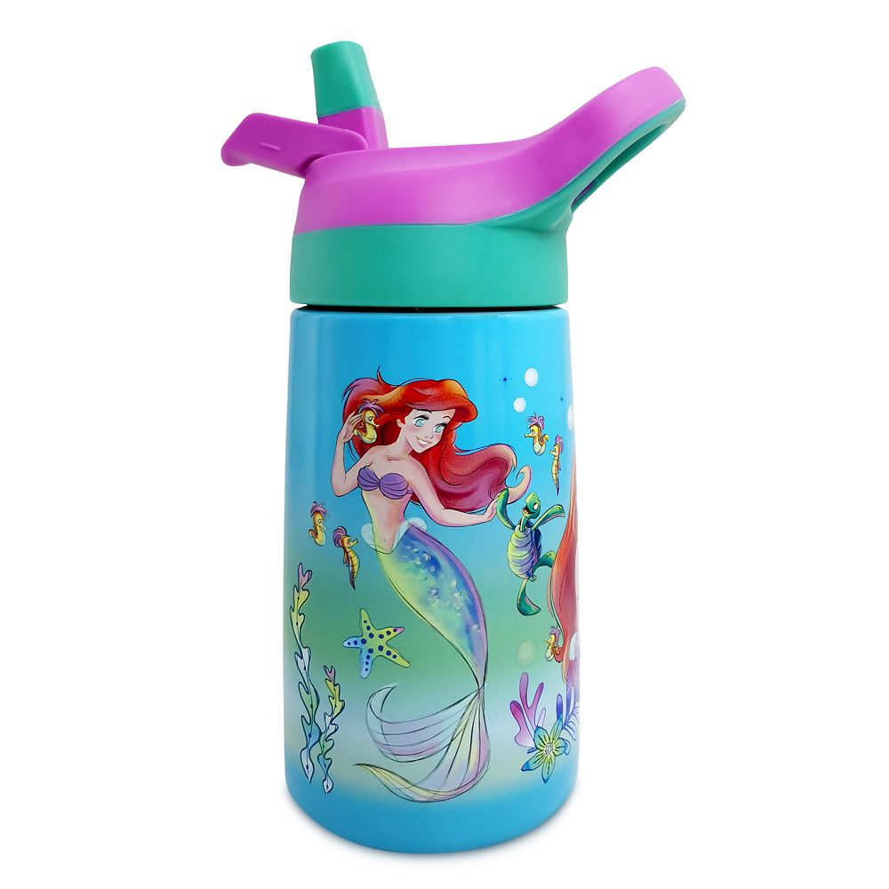 Ariel Stainless Steel Water Bottle With Built In Straw Here Now Dis   6402048286037