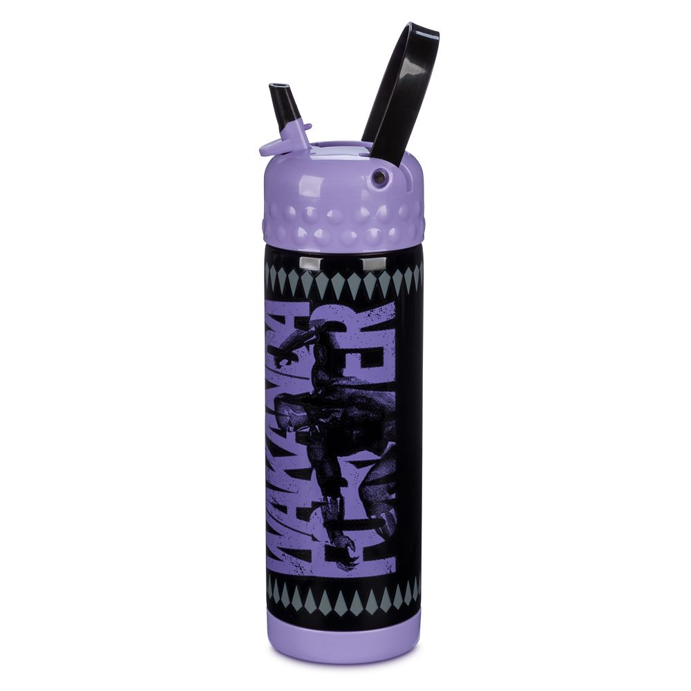 Black Panther Stainless Steel Water Bottle with Built-In Straw available online for purchase