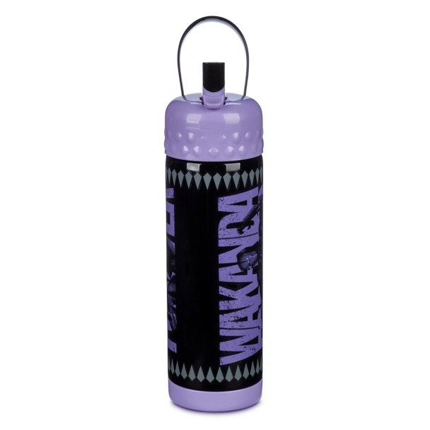 Black Panther Stainless Steel Water Bottle with Built-In Straw