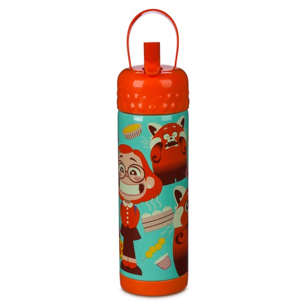Turning Red Stainless Steel Water Bottle with Built-In Straw