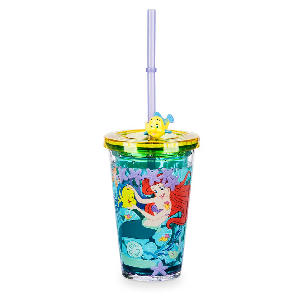 New Disney Little Mermaid Tumbler w/ Straw & Reusable Shell Ice Cubes