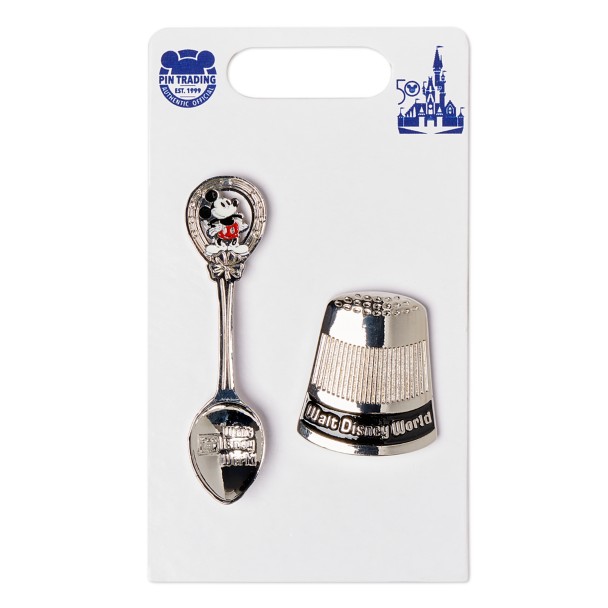 Mickey Mouse Spoon and Thimble Pin Set – Walt Disney World 50th Anniversary