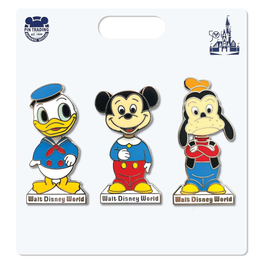 Mickey Mouse and Friends ''Bobble Head'' Pin Set – Walt Disney World 50th Anniversary