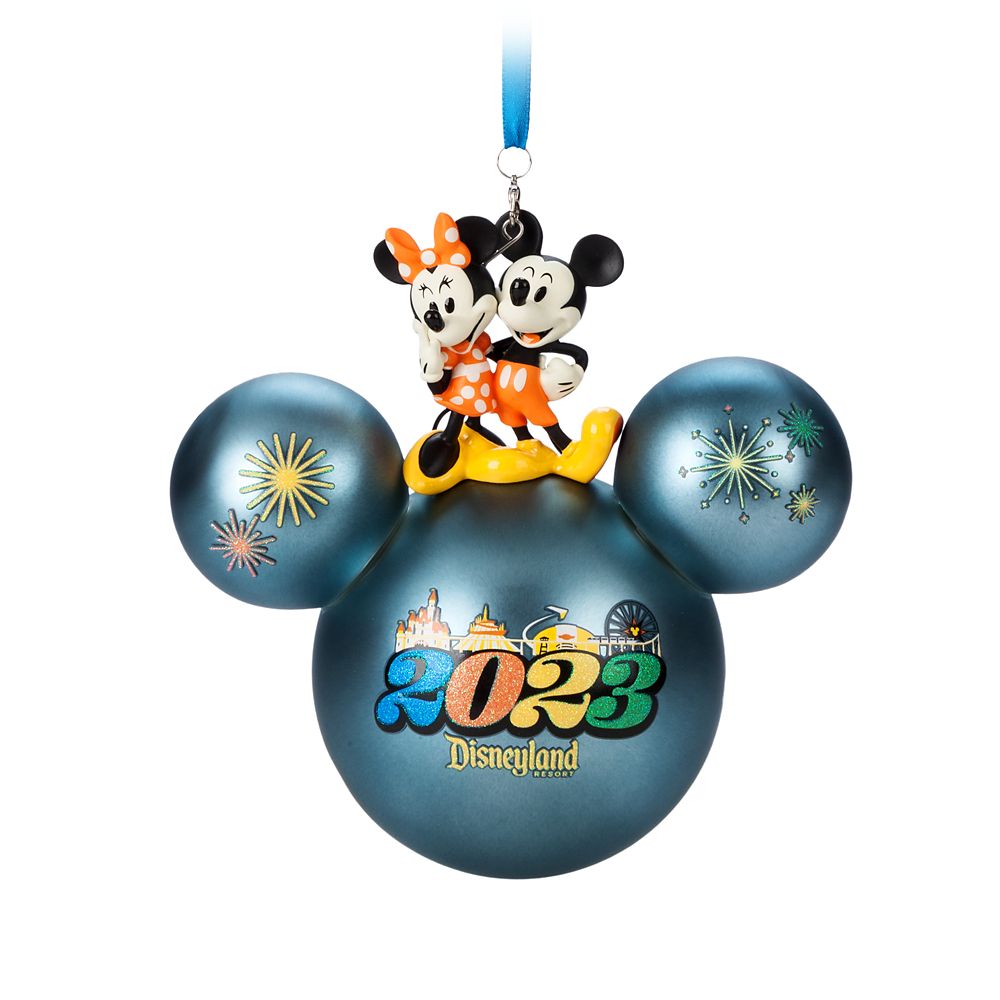 Mickey and Minnie Mouse Icon Glass Ball Ornament Disneyland 2023