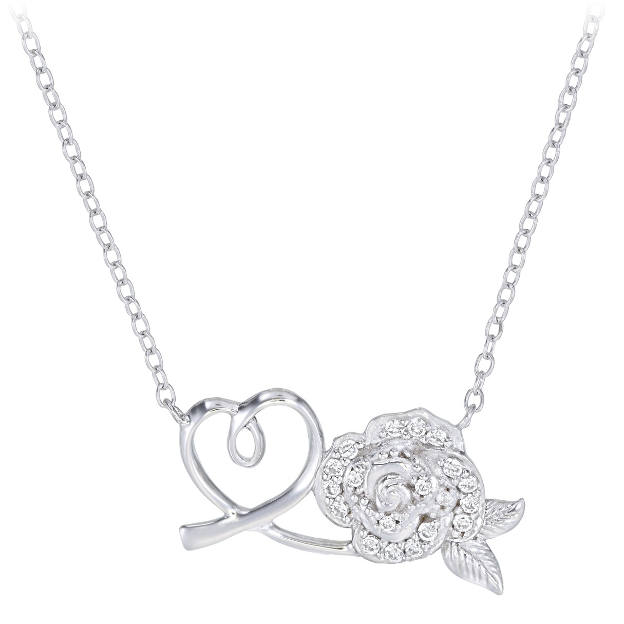 Beauty and the Beast Rose and Heart Necklace