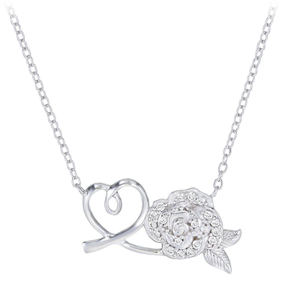 Disney Beauty and the Beast Rose and Heart Necklace