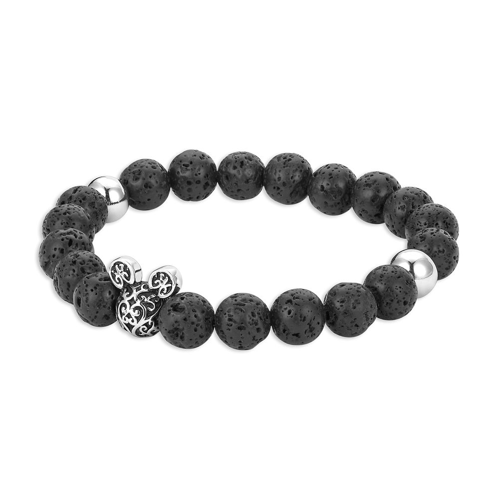 Mickey Mouse Icon Black Lava Bead Bracelet