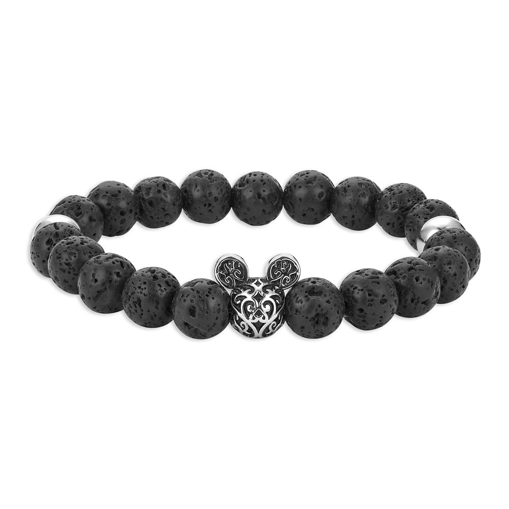 Mickey Mouse Icon Black Lava Bead Bracelet