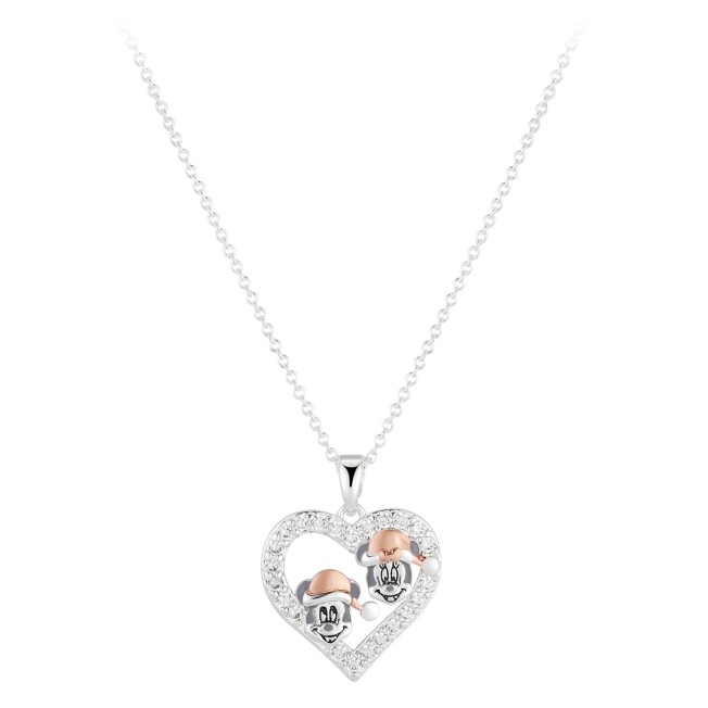 Santa Mickey and Minnie Mouse Heart Necklace