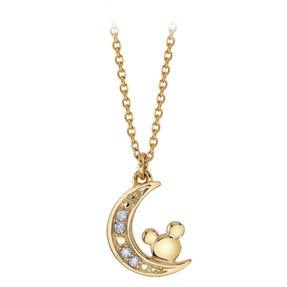 Mickey Mouse Icon Crescent Moon Diamond Necklace